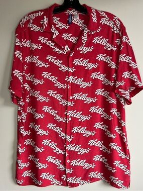 H&M Kellogg’s Logo Print Button Up Shirt Men’s L Graphic Streetwear Short Sleeve